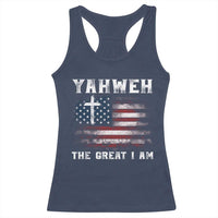 Yahweh The Great I Am Christian Faith Racerback Tank Top Vintage American Flag - Wonder Print Shop
