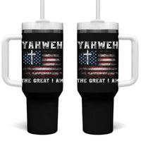 Yahweh The Great I Am Christian Faith Tumbler With Handle Vintage American Flag - Wonder Print Shop