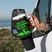 Funny You Died Listening To RFK Jr Tumbler With Handle Oregon Trail Cow Wagon - Wonder Print Shop