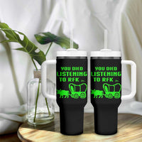 Funny You Died Listening To RFK Jr Tumbler With Handle Oregon Trail Cow Wagon - Wonder Print Shop