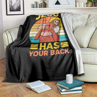 Funny Jesus Has Your Back Throw Blanket Jiu Jitsu Retro Christian - Wonder Print Shop