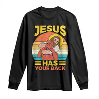 Funny Jesus Has Your Back Long Sleeve Shirt Jiu Jitsu Retro Christian - Wonder Print Shop