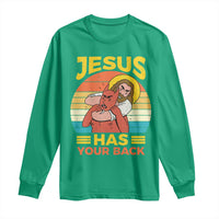 Funny Jesus Has Your Back Long Sleeve Shirt Jiu Jitsu Retro Christian - Wonder Print Shop