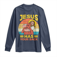 Funny Jesus Has Your Back Long Sleeve Shirt Jiu Jitsu Retro Christian - Wonder Print Shop