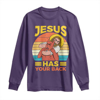 Funny Jesus Has Your Back Long Sleeve Shirt Jiu Jitsu Retro Christian - Wonder Print Shop