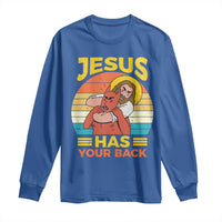 Funny Jesus Has Your Back Long Sleeve Shirt Jiu Jitsu Retro Christian - Wonder Print Shop