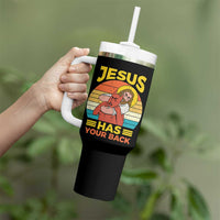 Funny Jesus Has Your Back Tumbler With Handle Jiu Jitsu Retro Christian - Wonder Print Shop