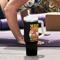 Funny Jesus Has Your Back Tumbler With Handle Jiu Jitsu Retro Christian - Wonder Print Shop