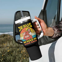 Funny Jesus Has Your Back Tumbler With Handle Jiu Jitsu Retro Christian - Wonder Print Shop