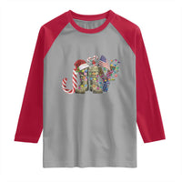Christmas Veterans Raglan Shirt Joy Candy Cane American Flag - Wonder Print Shop