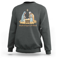 Christmas Begins With Christ Sweatshirt Christian Christmas Nativity Scene - Wonder Print Shop