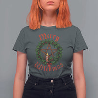 Nordic Christmas T Shirt For Women Merry Witchmas Pagan Yule Xmas Wreath - Wonder Print Shop