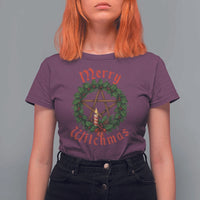 Nordic Christmas T Shirt For Women Merry Witchmas Pagan Yule Xmas Wreath - Wonder Print Shop