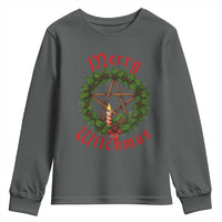 Nordic Christmas Youth Sweatshirt Merry Witchmas Pagan Yule Xmas Wreath - Wonder Print Shop
