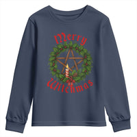 Nordic Christmas Youth Sweatshirt Merry Witchmas Pagan Yule Xmas Wreath - Wonder Print Shop