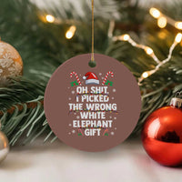 Funny Oh Shit I Picked The Wrong White Elephant Gift Ceramic Ornament Christmas Gift Exchange Santa Hat - Wonder Print Shop