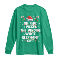 Funny Oh Shit I Picked The Wrong White Elephant Gift Long Sleeve Shirt Christmas Gift Exchange Santa Hat - Wonder Print Shop