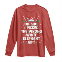Funny Oh Shit I Picked The Wrong White Elephant Gift Long Sleeve Shirt Christmas Gift Exchange Santa Hat - Wonder Print Shop
