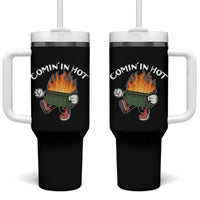 Funny Dumpster Fire Comin In Hot Tumbler With Handle - Wonder Print Shop
