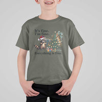 Christmas Hanukkah Racoon T Shirt For Kid Funny Its Fine I Am Fine Everything Is Fine - Wonder Print Shop