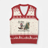 Xmas Hanukkah Racoon V-Neck Knit Sweater Vest Funny Its Fine I Am Fine Everything Is Fine - Wonder Print Shop
