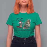 Christmas Hanukkah Racoon T Shirt For Women Funny Its Fine I Am Fine Everything Is Fine - Wonder Print Shop