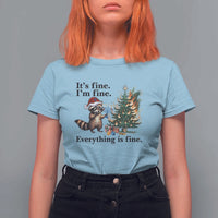Christmas Hanukkah Racoon T Shirt For Women Funny Its Fine I Am Fine Everything Is Fine - Wonder Print Shop