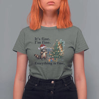 Christmas Hanukkah Racoon T Shirt For Women Funny Its Fine I Am Fine Everything Is Fine - Wonder Print Shop