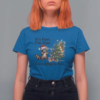 Christmas Hanukkah Racoon T Shirt For Women Funny Its Fine I Am Fine Everything Is Fine - Wonder Print Shop