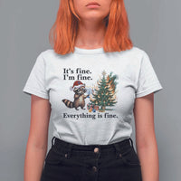 Christmas Hanukkah Racoon T Shirt For Women Funny Its Fine I Am Fine Everything Is Fine - Wonder Print Shop