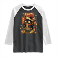 Funny Christmas Cat Ramen Raglan Shirt Xmas Japanese Kawaii Anime Cat - Wonder Print Shop