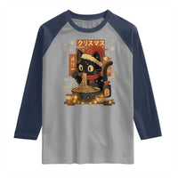 Funny Christmas Cat Ramen Raglan Shirt Xmas Japanese Kawaii Anime Cat - Wonder Print Shop