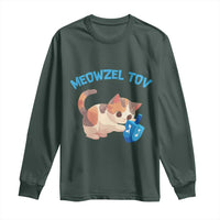 Funny Hanukkah Cats Long Sleeve Shirt Meowzel Tov Dreidels Chanukah Jewish Festival
