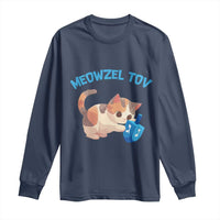Funny Hanukkah Cats Long Sleeve Shirt Meowzel Tov Dreidels Chanukah Jewish Festival