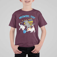 Funny Hanukkah Cats T Shirt For Kid Meowzel Tov Dreidels Menorah Chanukah Jewish Festival - Wonder Print Shop