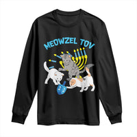 Funny Hanukkah Cats Long Sleeve Shirt Meowzel Tov Dreidels Menorah Chanukah Jewish Festival