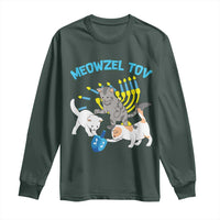 Funny Hanukkah Cats Long Sleeve Shirt Meowzel Tov Dreidels Menorah Chanukah Jewish Festival