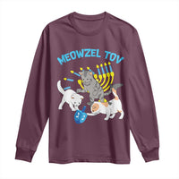 Funny Hanukkah Cats Long Sleeve Shirt Meowzel Tov Dreidels Menorah Chanukah Jewish Festival