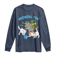 Funny Hanukkah Cats Long Sleeve Shirt Meowzel Tov Dreidels Menorah Chanukah Jewish Festival