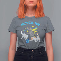 Funny Hanukkah Cats T Shirt For Women Meowzel Tov Dreidels Menorah Chanukah Jewish Festival - Wonder Print Shop