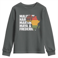 Black History Leaders Youth Sweatshirt Malcolm Harriet Martin Maya Frederick Africa Map