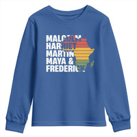 Black History Leaders Youth Sweatshirt Malcolm Harriet Martin Maya Frederick Africa Map