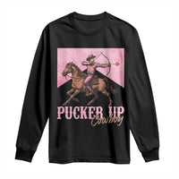 Funny Valentine's Day Western Cowboy Long Sleeve Shirt Pucker Up Cowboy Cupid