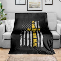 God Family Notre Dame Throw Blanket Irish Patriotic American Flag