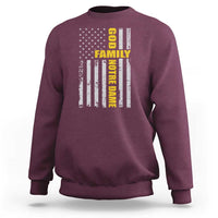God Family Notre Dame Sweatshirt Irish Patriotic American Flag