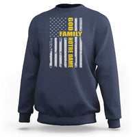God Family Notre Dame Sweatshirt Irish Patriotic American Flag