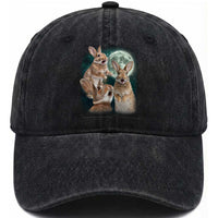 Funny Three Bunny Moon Humorous Rabbit Meme Washed Cotton Baseball Cap
