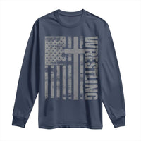 Wrestling Christian Vintage Patriotic American Flag Long Sleeve Shirt