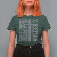 Wrestling Christian Vintage Patriotic American Flag T Shirt For Women