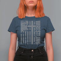 Wrestling Christian Vintage Patriotic American Flag T Shirt For Women